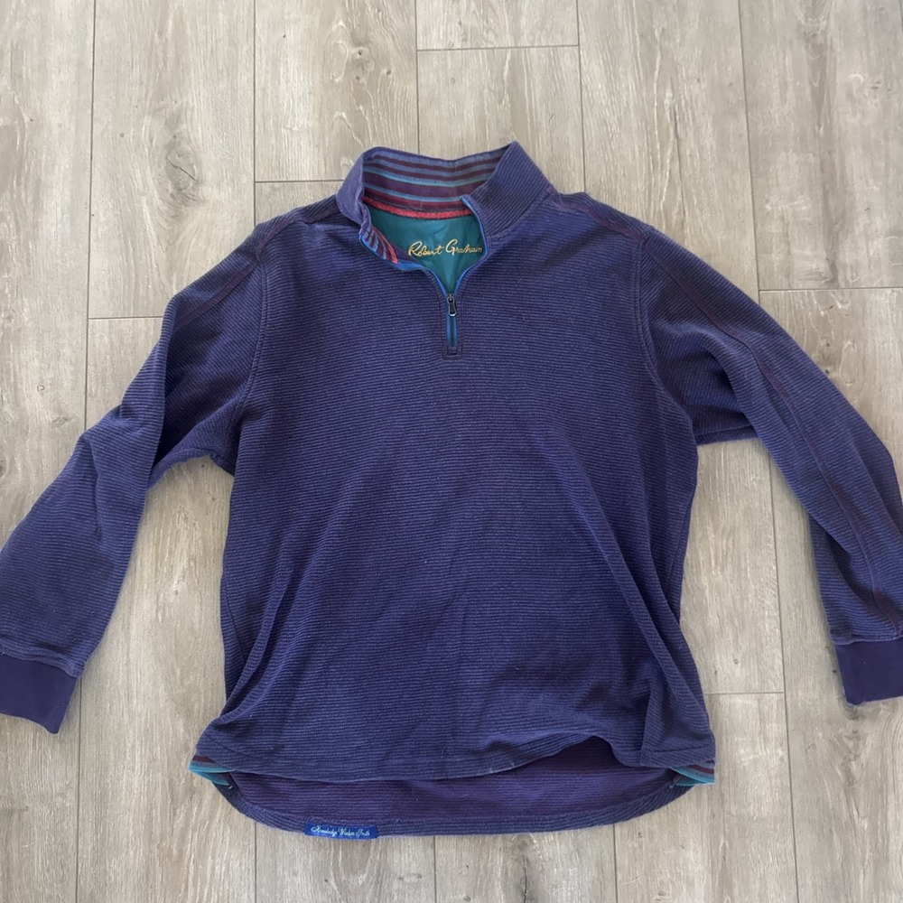 Vintage Robert Graham pullover sweater Large Purple Zip Mock Turtleneck